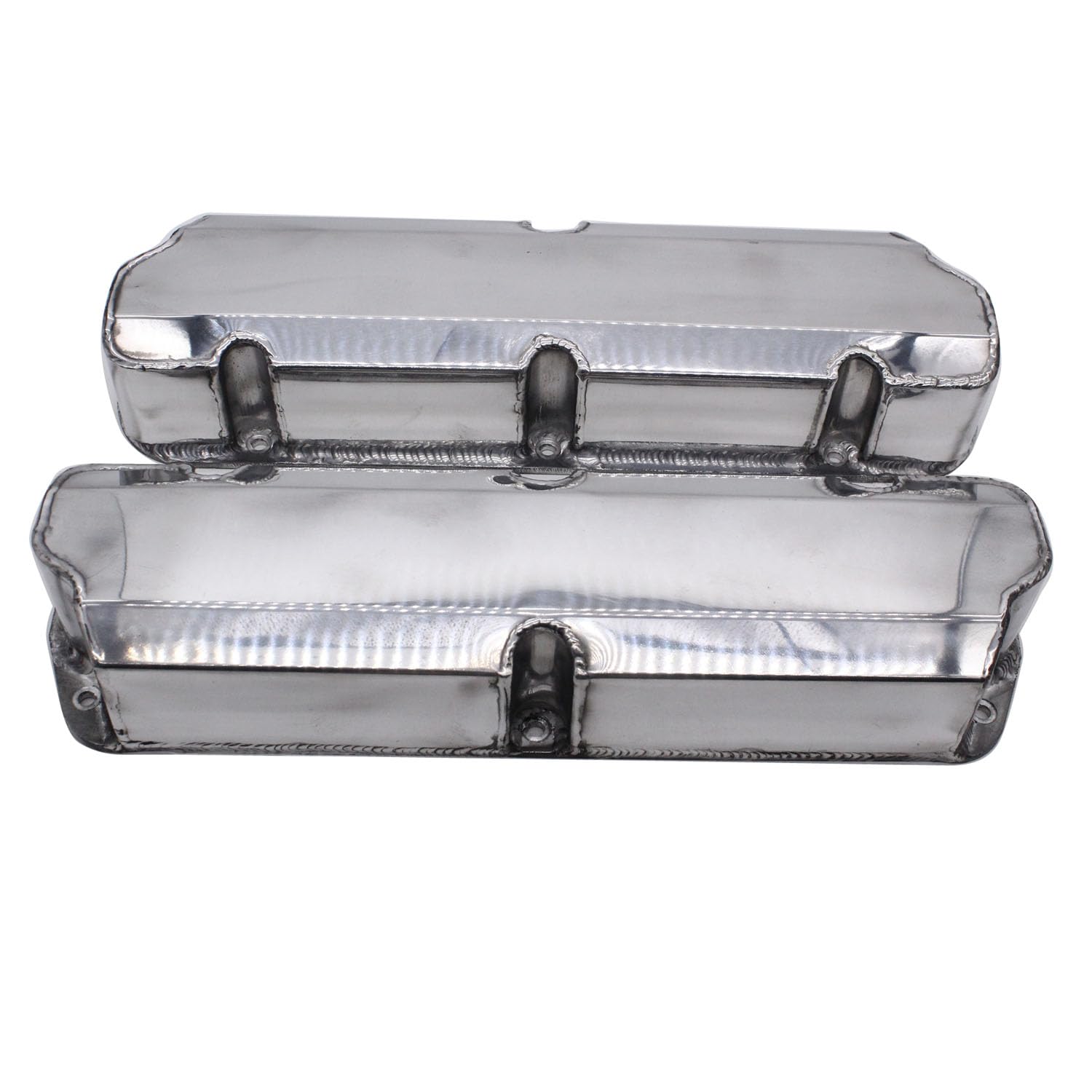 Photo 1 of 1 Set SHLPDFM Polished Aluminum Silver Fabricated Valve Covers No Hole Short Bolt Fits for SBF 289 302 351W V8 Engines