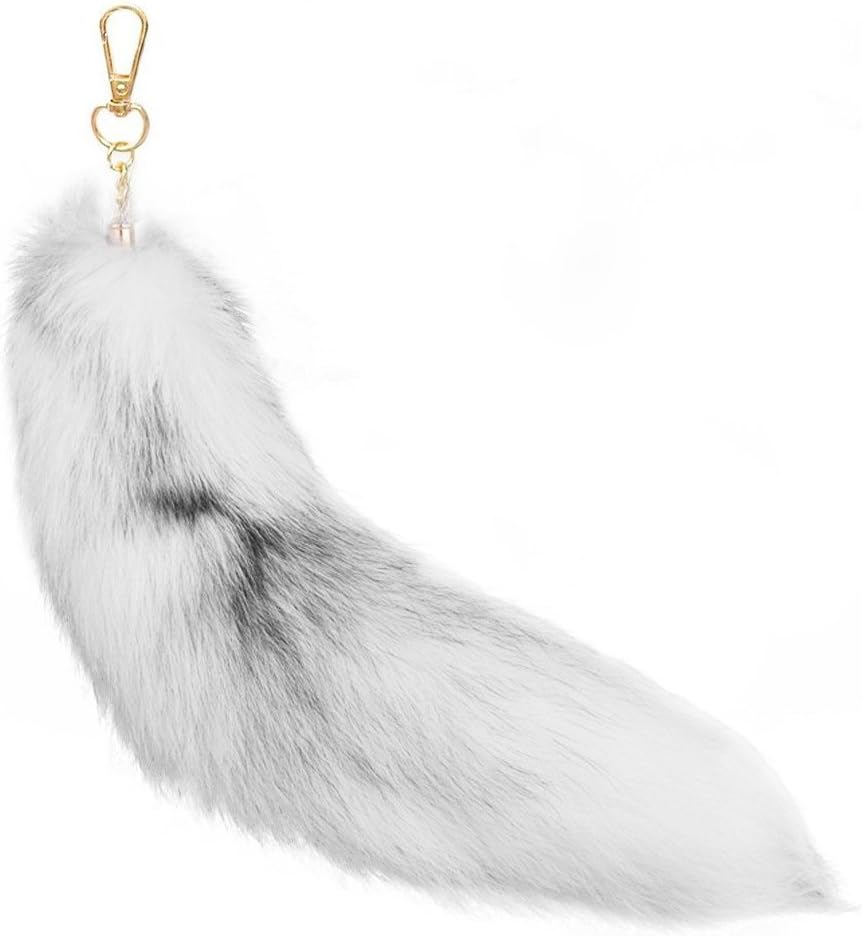 Beautiful Real Fox Tail (White),Costume,Keychain,Huge Key Ring, Cosplay(15.7"-17.7''), Fluffy Fur Toy - Handbag Accessories Chain Ring Hook Tassels