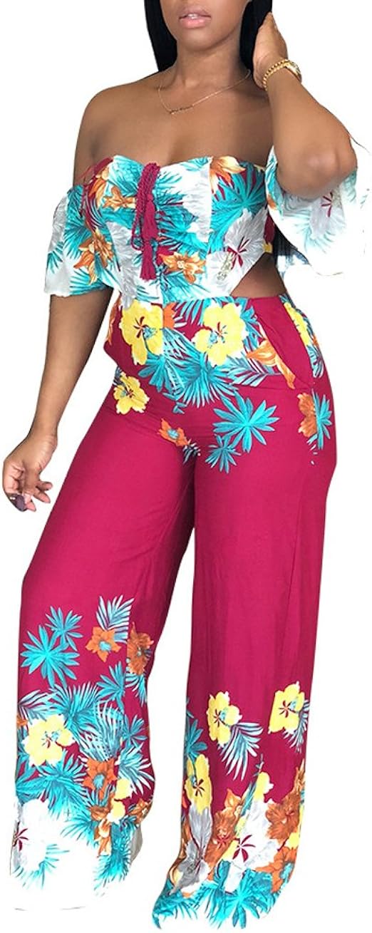 Amazon Com Kafiloe Womens Off Shoulder Floral Print Flare Bell