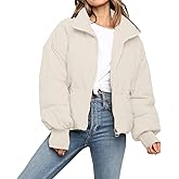 Women’s Winter Cropped Puffer Jacket Coat Casual Quilted Baggy Long Sleeve Zip Down Jackets Outerwear
