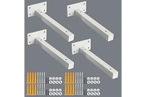 Alise Floating Shelf Brackets,White T Bracket for Shelves Heavy Duty Hidden Joint Angle Brackets for Wooden Board Hanging Supports Blind Shelf Wall Mount 8 Inch,JT200W-4P,Pack of 4