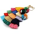 I-BOSOM Colorful Keychains Boho Pom Pom Tassel Bag Decorations Charm Wristlet Bracelet Keyring for Women