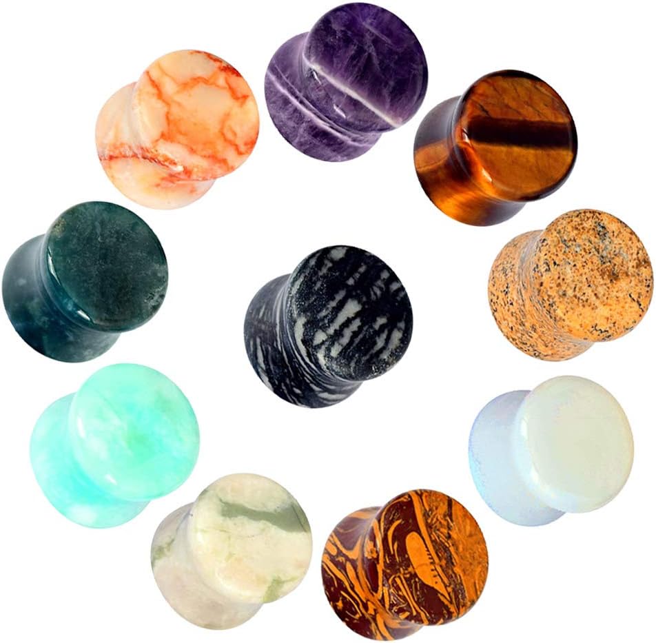 Oyaface 20/12pcs Double Flared Stone Ear Gauges Flesh Tunnels Plugs Stretchers Expander 10/6 Colors