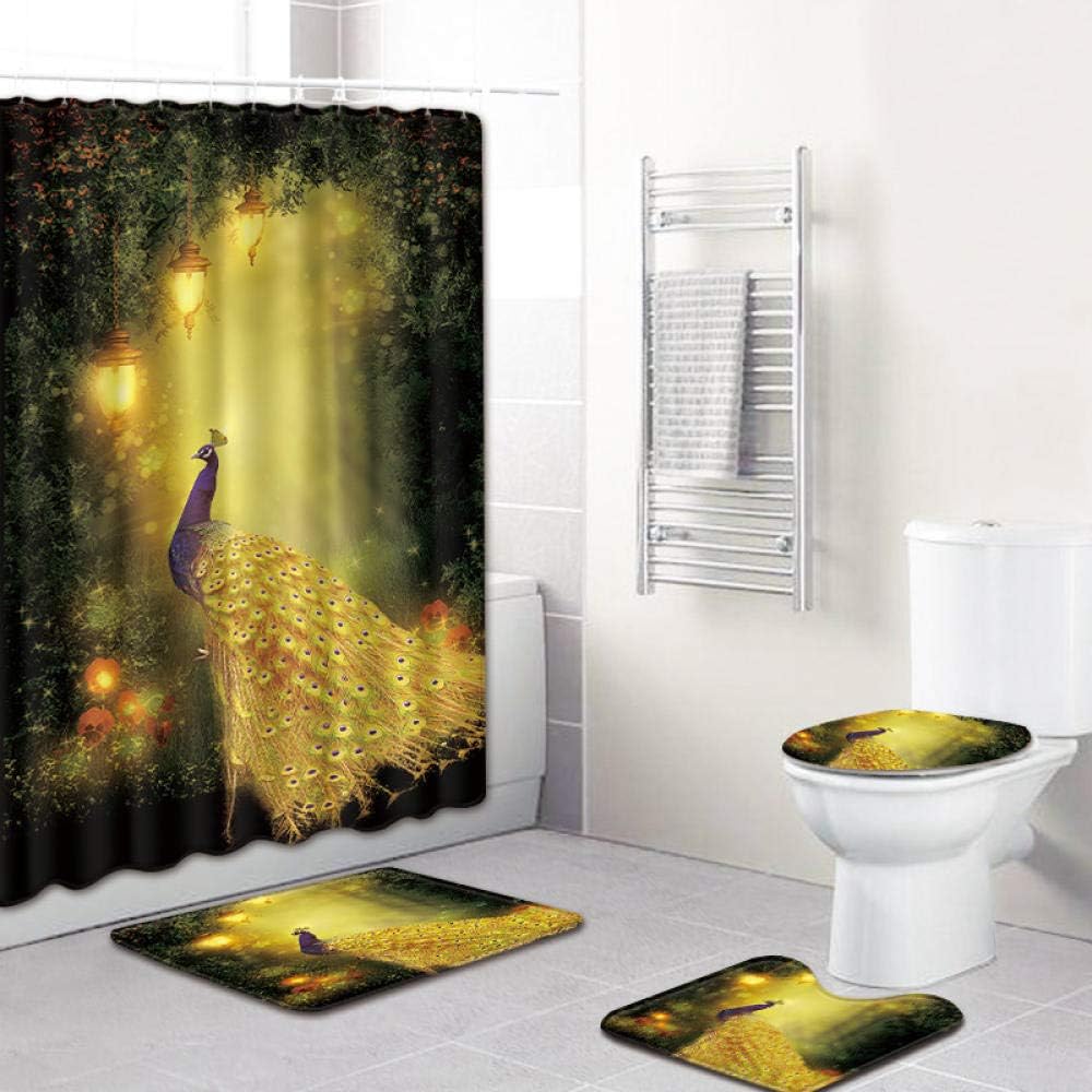 Juego de 4 cortinas de ducha impermeables de pavo real hermoso