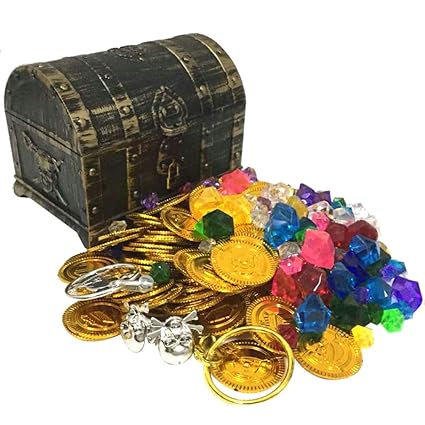 Thboxes Retro Treasure Box with Lock Toys for Party Favors Props Decoration Pirate Treasure Chest for Kids Pirate Chest Round Cover (Bronze) Set 14x11x10cm