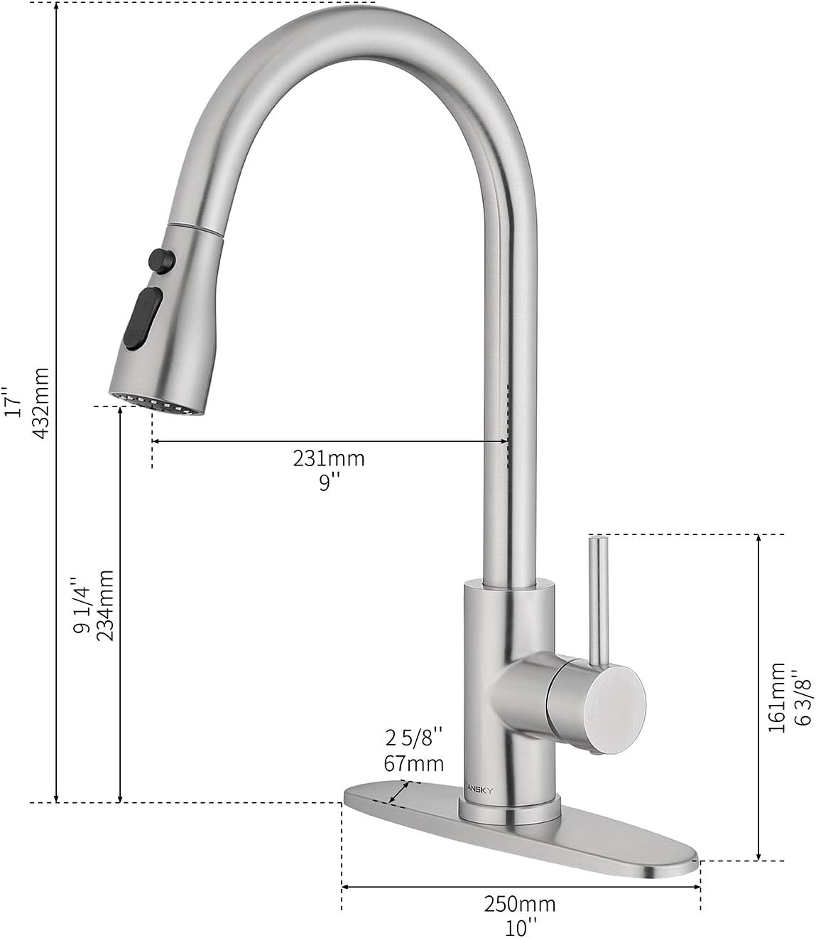 Kitchen Faucet, Tansky Kitchen Sink Faucet, Sink Faucet, Pull-Down Kitchen Faucets, Bar Kitchen Faucet, Brushed Stainless Steel - - 