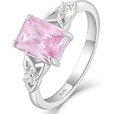 Vesitim Emerald Cut Engagement Ring Sterling Silver Celtic Knot Ring Solitaire Wedding Band Birthstone Jewelry Size 5-10