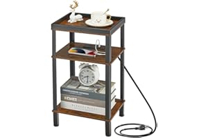 ZEXVIDA Side Table with Charging Station for Small Spaces, 3-Tier End Table with USB Ports & Power Outlets, Narrow End Table 