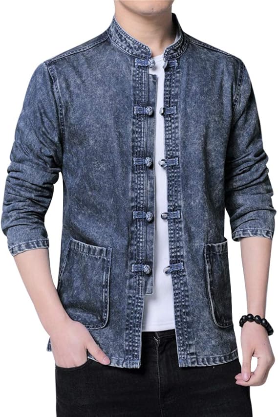Amazon デニムジャケット スタンドカラー チャイナボタン ジージャン 長袖 細身 復古 ジャケット アウター メンズファッション カジュアル おしゃれ 春秋 コート ジャケット 通販
