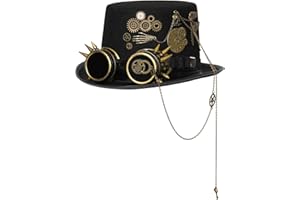 XWXLDD Unisex Gothic Steampunk Top Hats with Goggle Gear Halloween Hat Headwear Men Women