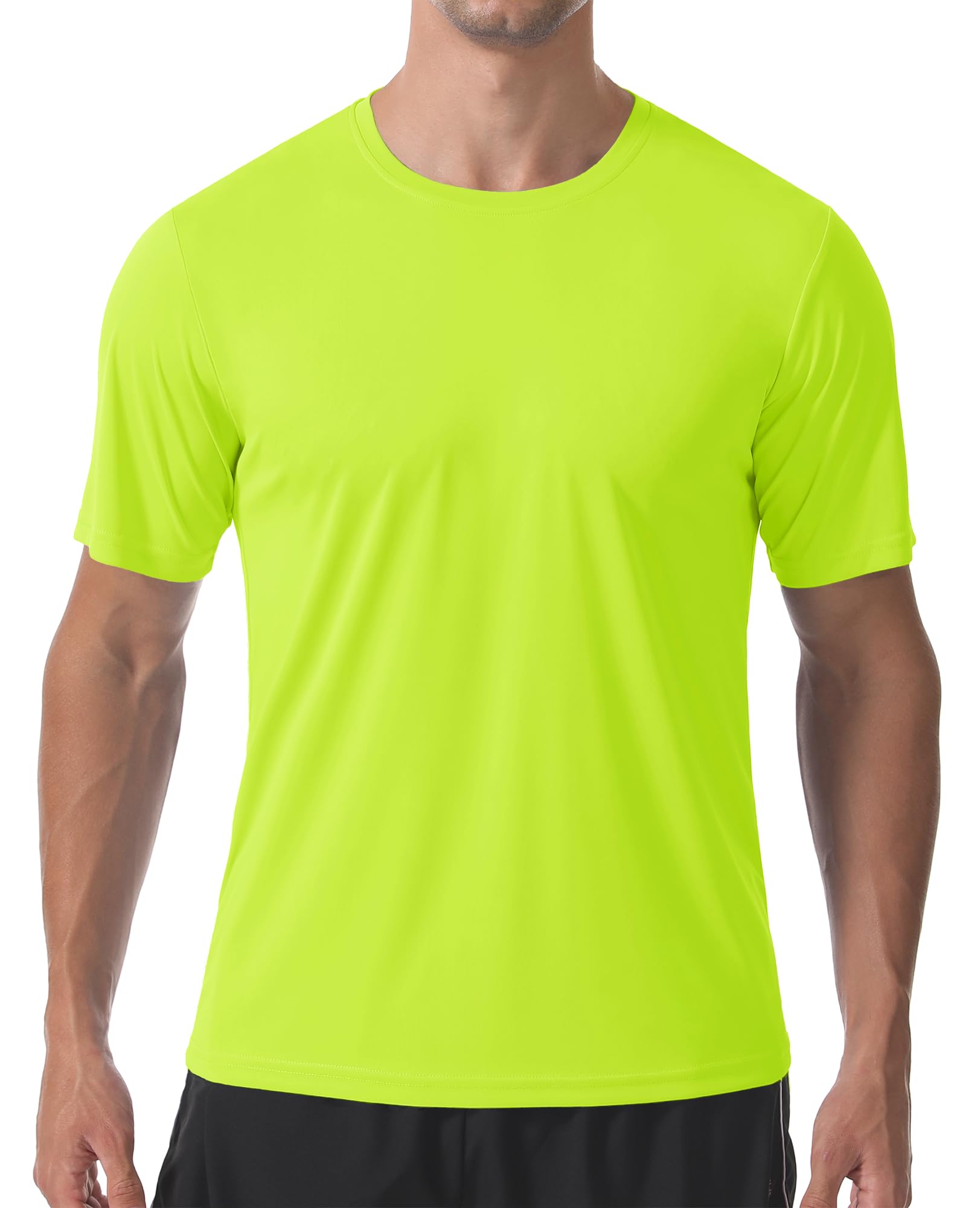 Photo 1 of PLUMZJOY Mens T-Shirt Short Sleeve Sun Shirts UPF 50+ Fishing Shirts Quick Dry Running Active T Shirts Moisture Wicking Rash Guard T-Shirts Fluorescent Green XXL