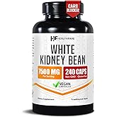 Healthfare White Kidney Bean Extract 7500mg | 240 Vegan Capsules | Extra Strength Concentrated Formula | Herbal Supplement for Carb & Digestion Support | Non-GMO, Gluten-Free | Made in USA