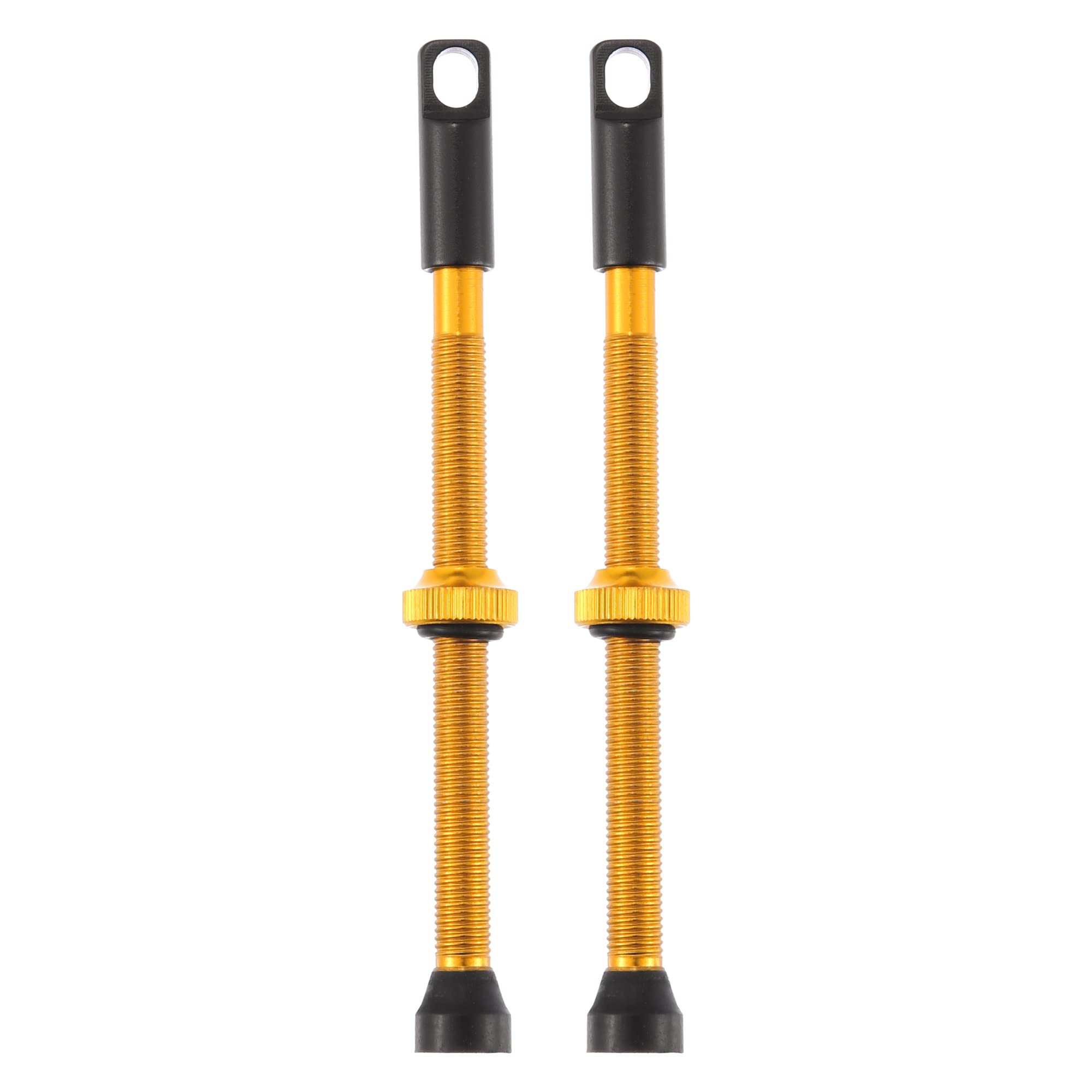 X AUTOHAUX 2pcs Aluminum Alloy 80mm Bike Tubeless Valve Stems Gold Tone