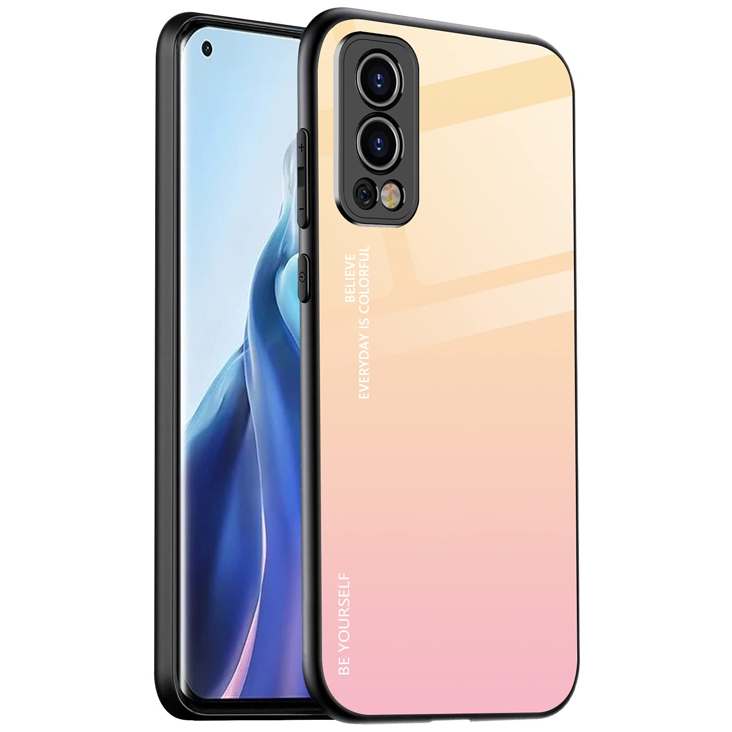DOINK Gradient Glass Case for OnePlus Nord 2, Colourful Tempered Glass Case + TPU Silicone – Colour 1