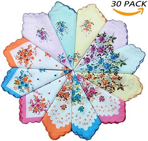 WINDLY Women’s Premium Vintage Cotton Handkerchiefs Hankies with Floral Prints - 20pcs (20pcs)