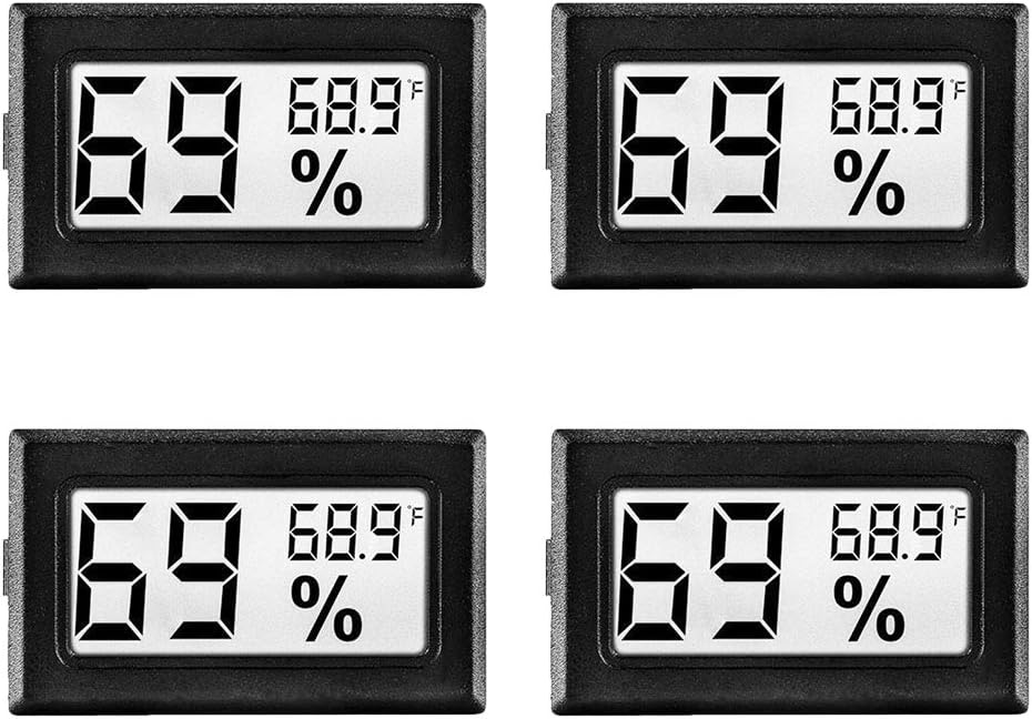 LinkDm 4 Pack Black Mini Digital Electronic Temperature Humidity Meters Gauge Indoor Thermometer Hygrometer LCD Display Fahrenheit (℉) for Humidors, Greenhouse, Garden, Cellar, Fridge, Closet
