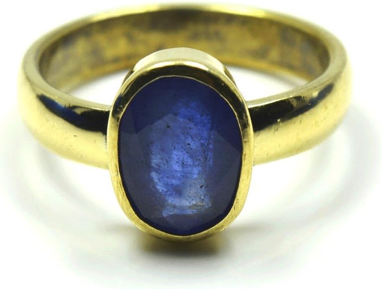 Gemsonclick Natural Blue Sapphire Stone Gold Plated Panchdhatu Ring 7 Carat Size 5,6,7,8,9,10,11,12,13