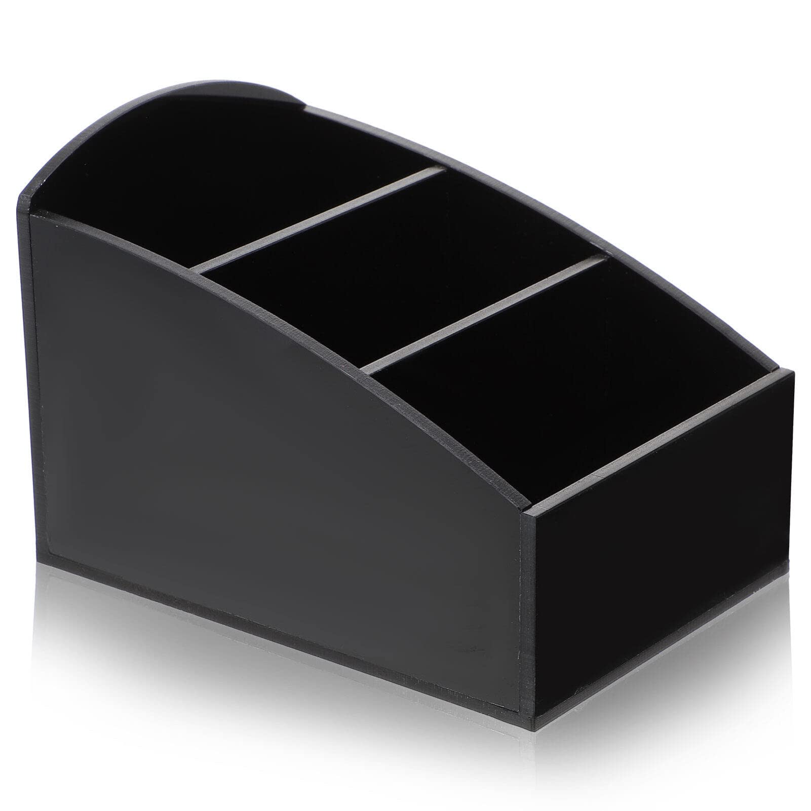 Operitacx Tea Bag Organiser with 3 Compartments Acrylic Storage Box for Tea Bags Sugar Sachets Coffee Condiment Holder Desktop Bar Organizer 4.9X3.3 Inch Black