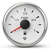 0-90 ohm Fuel Gauge 2-1/16", IP67 Waterproof, 8-Color Backlight, White | 0-90/10-180/240-33/0-190/240-30 ohm for Boats, Trucks, RVs, Cars, ATV, Motorcycles, Silver Bezel, White Dial