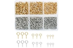 QHAJRYYC 400 PCS Small Screw Eye Pins, Small Eyelet Screws, Ring Mini Eye Pins, Screw Eyes Pin Hook for Different DIY Projects and Jewelry Craft Making (Gold and Sliver, 3 Different Sizes)
