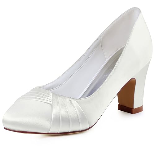 Elegantpark HC1608 Ivory Damen Geschloessene Zehen Komfort Pleated Satin Pumps Brautschuhe