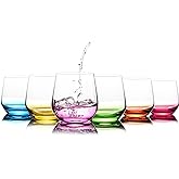 Stemless Wine Glasses Set of 6 - Hand Blown Colored Short Wine Tumblers - 15 oz Elegant Sparkling Wine Glass - Unique Gift for Birthday,Wedding, Mother’s Day