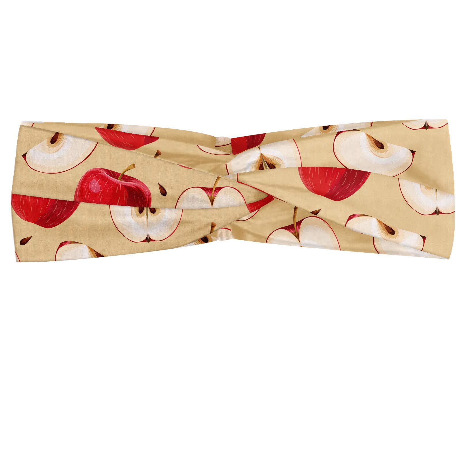 ABAKUHAUS Headband Apple, Fresh Fruit Slices Pie, Elastic and Soft Women's Bandana for Sports and Everyday Use, Cream Beige