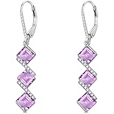 Lvoryance 5 mm Square Cut Gemstone Dangle Earrings 925 Sterling Silver Square Birthstone Leverback Earrings for Anniversary Birthday Women Gifts