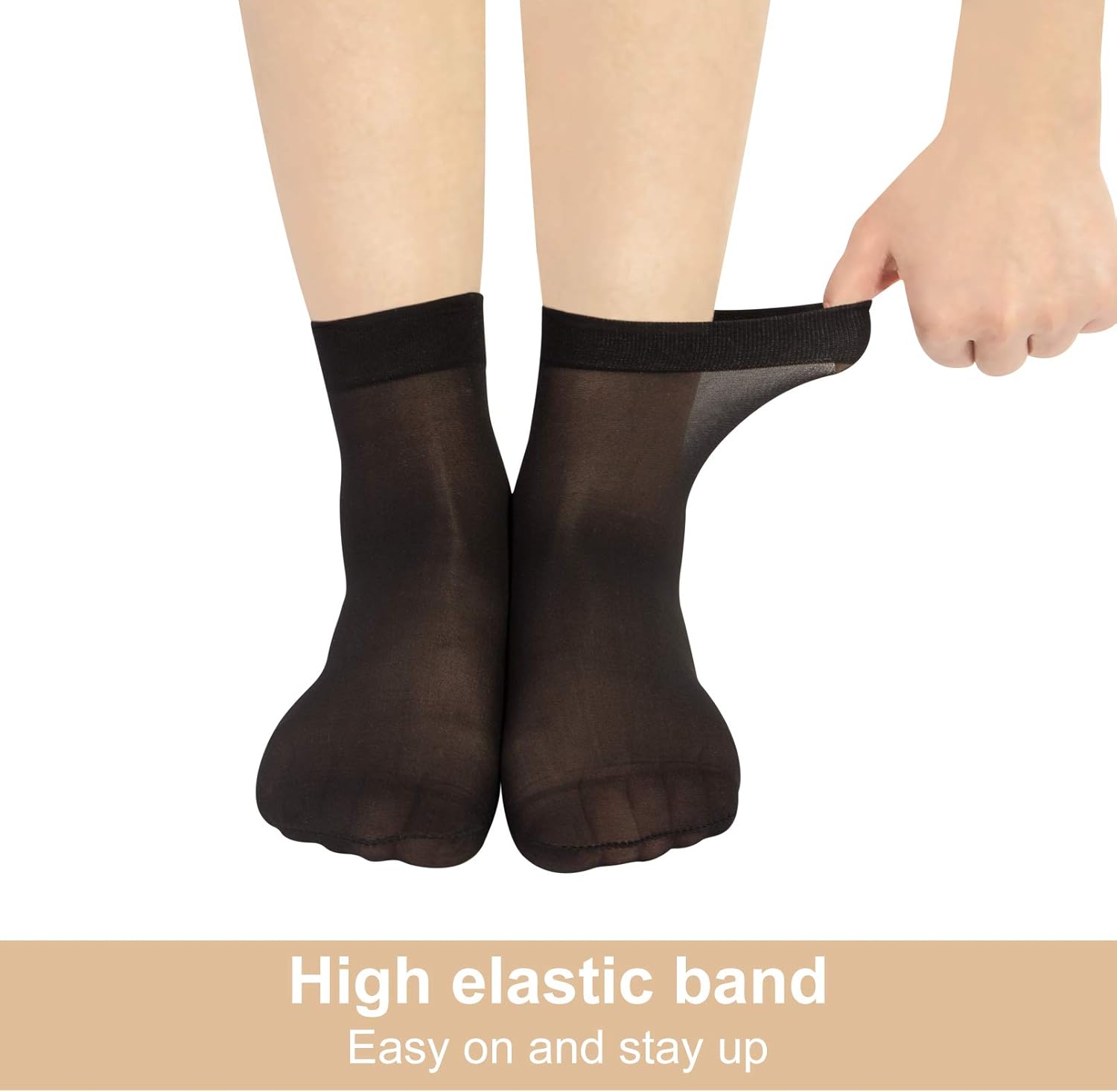 Chalier 6-12 Pairs Women Sheer Socks Soft Nylon Ankle High Tights Silky Hosiery Short Socks(Beige Black, one size) at  Women’s Clothing store