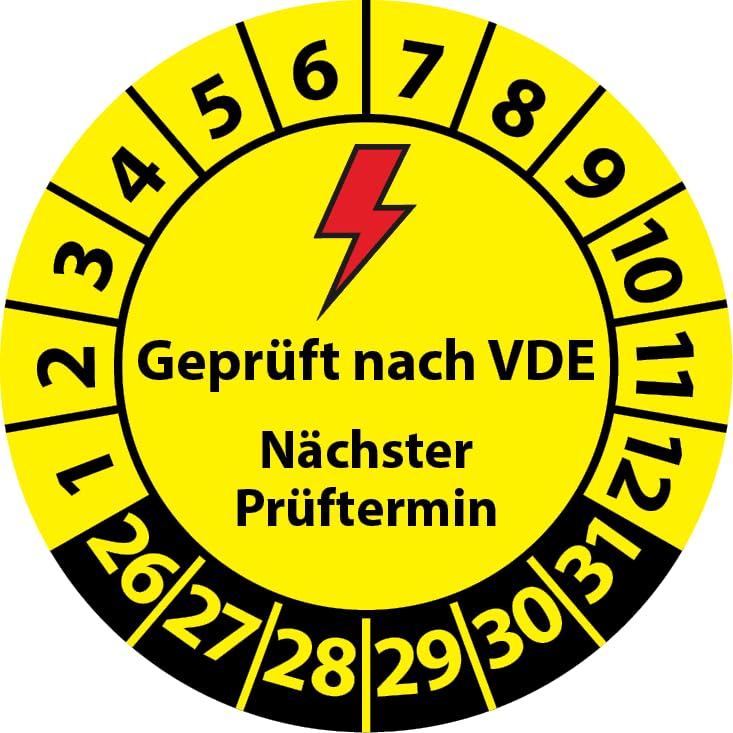 Fast-Label Test badge tested according to VDE next test date, vinyl film, electric test sticker, test label, badge VDE test (20 mm diameter, 100)