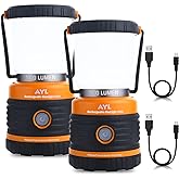 LED Camping Lantern Rechargeable, 1800LM, 4 Light Modes, 4400mAh Power Bank, IP44 Waterproof, Perfect Lantern Flashlight for Hurricane, Emergency, Power Outages, Home and More, with USB Cable (2 Pack)