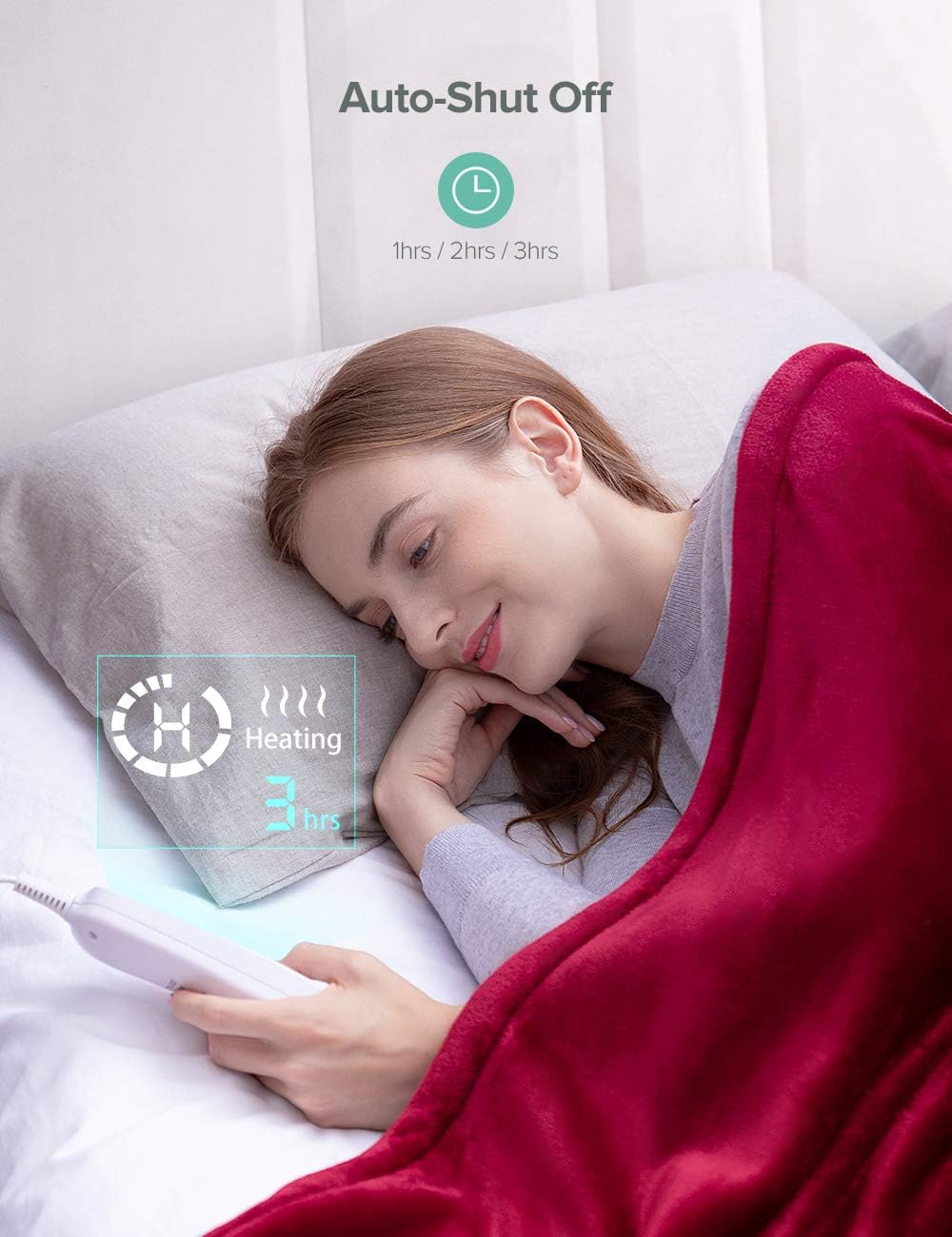 Sable Electric Throw, Blanket Fast-Heating, Full Body Warming ETL Certified, 10 Temperature Settings Auto Off, 50" x 60", Red: Home & Kitchen