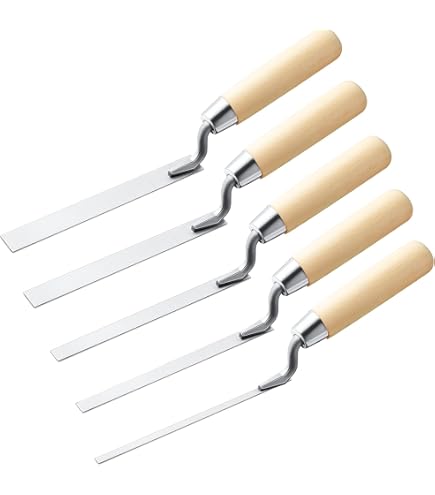 5-Piece Tuck Pointer Trowel Set – 1/4 To 9/16 Inch Sizes, Carbon Steel Masonry Tools With Wooden Handle For Brick Jointer, Mortar Repair & Grouting