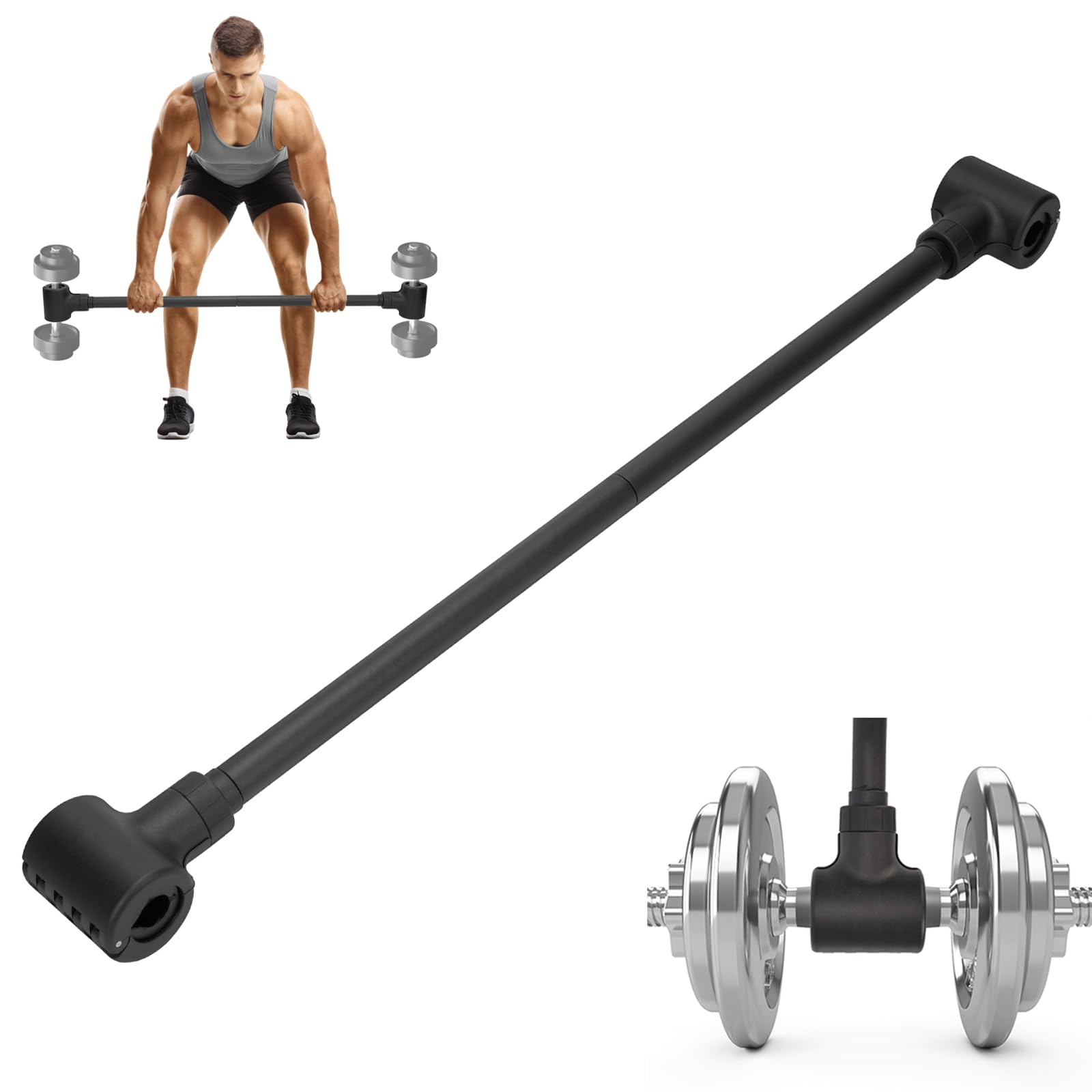 tonchean Dumbbell Converter Bar 102cm Length, Dumbbell to Barbell Converter Up to 80kg Weight Capacity, Weight Training Bar Fit for 3.81cm Diameter Grip Bar for Home Workouts Gym