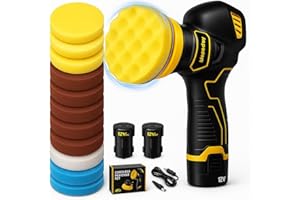 MoJoTools 12V Cordless Car Buffer Polisher – Dual Action Polisher with 2x1500mAh Batteries, Adjustable Speed (1500-4500 RPM),