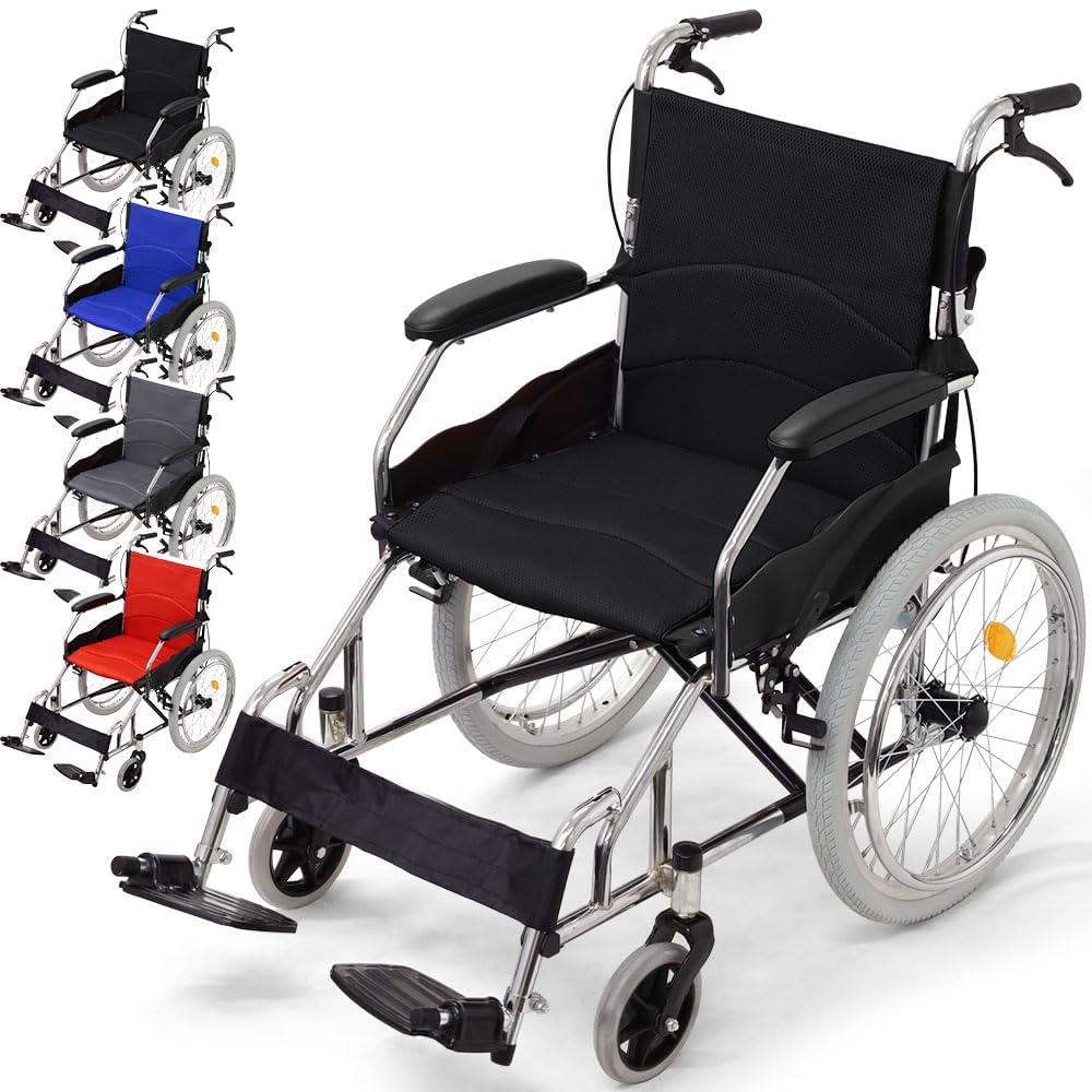 iimono117 車椅子 軽量 折りたたみ アルミ製 介助ブレーキ付き コンパクト 自走 自走式 介ノーパンク 多機能 フットレスト跳ね上げ式 洗えるシート アームレスト付き 折り畳み車いす 介護護 (ブラック)商品画像