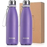 koodee Insulated Water Bottle 2 Pack-17 oz Stainless Steel Double Wall Vacuum Leak Proof Sports Water Bottle, BPA Free Water Bottle (2 Pack Purple)
