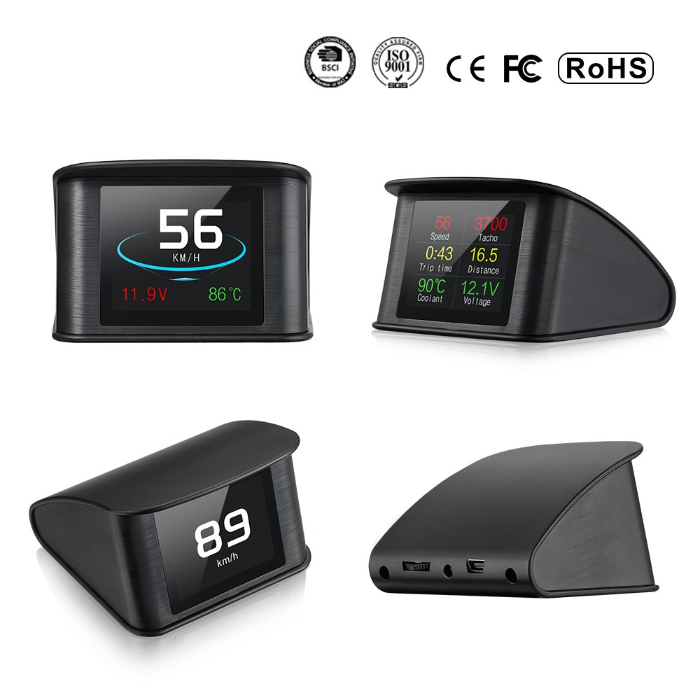 TBvechi P10 Car HUD Head Up Display Multi-function Scanner Diagnostic Tool with OBD2/EUOBD Interface Plug & Play,TFT LCD Display,Overspeed Alarm,Engine Trouble Alarm,Fatigue Driving Warning for Mos