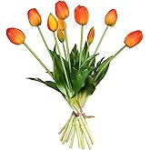 Kainonnan 10 Pcs Fake Tulips Tulips Artificial Flowers Real Touch Fake Flowers Artificial Flower Bouquet for Home Table Party Wedding Decoration(Orange)