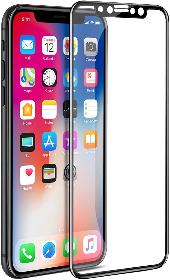 Pulais pulai Tempered Glass 3D Full Coverage Film HD Clear Cover Bubble Free Screen Protector (Anti-Scratch) for iPhone X/10 - Black - 2 Piece