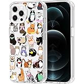 MOSNOVO Case for iPhone 12 & iPhone 12 Pro, [Buffertech 6.6ft Military-Grade Drop Protection] [Anti Peel Off Tech] Clear TPU Bumper Phone Case Cover Design - Cute Cats