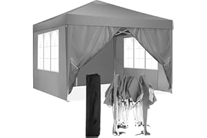 TOOLUCK 10x10ft Pop up Canopy Waterproof with 4 Sidewalls Outdoor Camping Canopy Tent for Party Tent, Grey