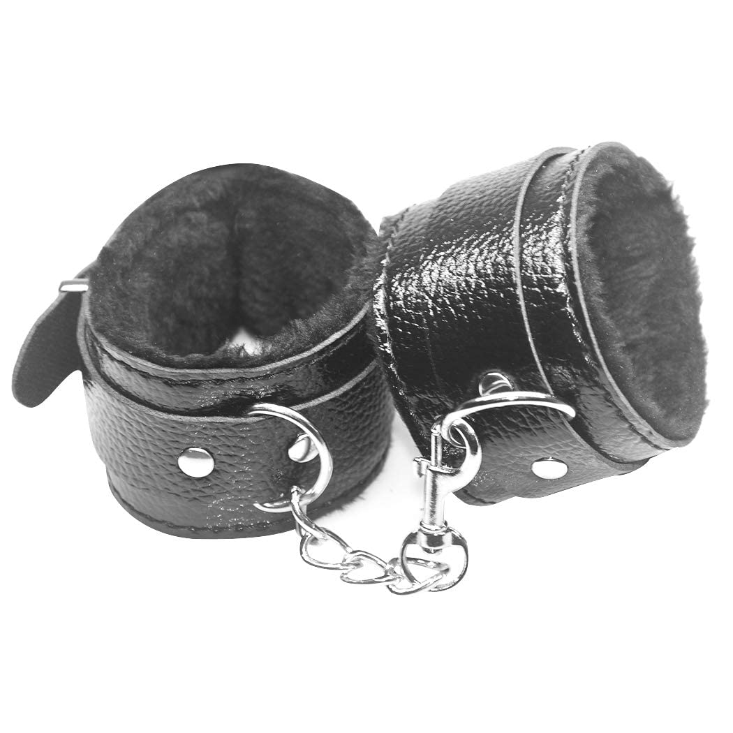 Detachable Soft Plush Wrist Bracelets Hand Cuffs (Black)