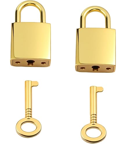 Unlorspy 10 Pcs Gold Mini Padlock with Key, Small Luggage Locks,32