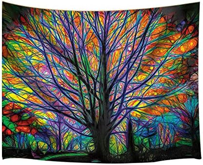 KOTOM Trees Tapestry, Creative Watercolor Colourful Life Tree and Peace Birds Tapestries Wall Art Hanging for Bedroom Living Room Dorm Room Wall Decor Accessories 71X 60 Inches Wall Blankets