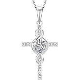 Lwsary Infinity Cross Necklace 925 Sterling Silver Crucifix Christian Religious Pendant Birthstone Jewelry Gifts for Women