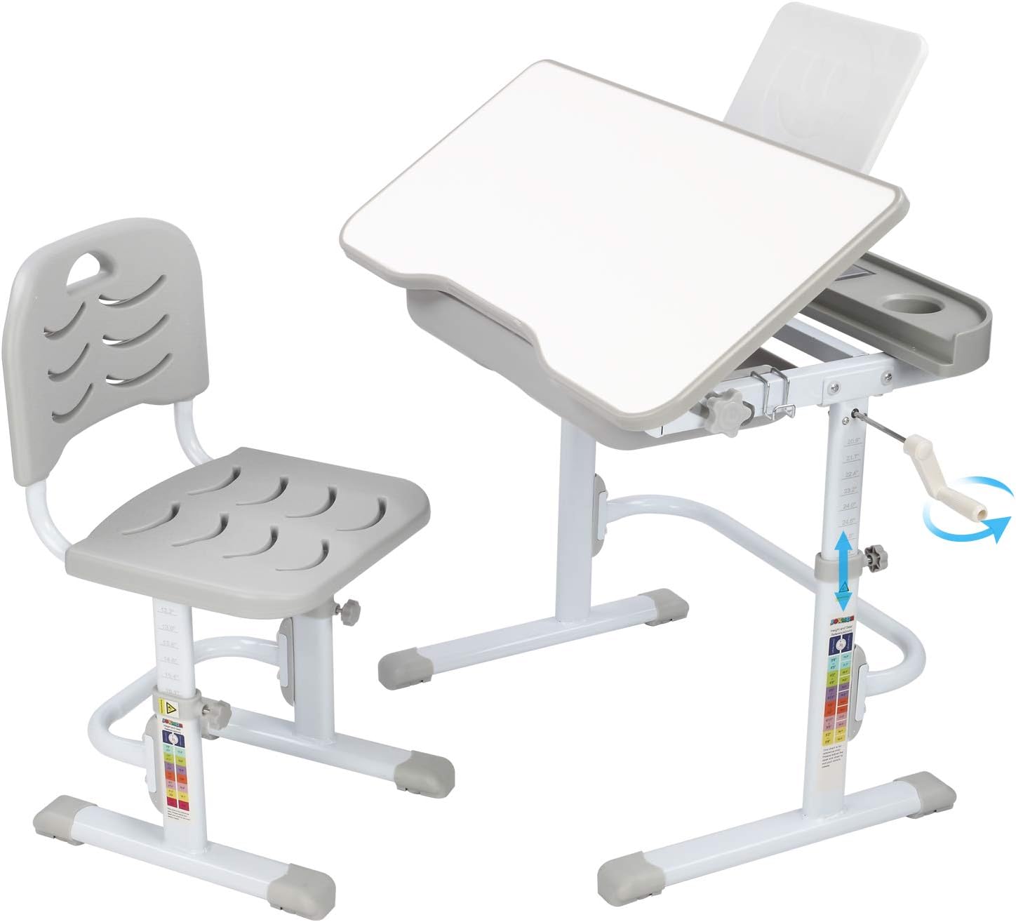 Amazon Com Joymor Kids Desk And Chair Set Upgrade Hand Crank Lifting Study Desk Height Adjustable Homework Desk With Extra Large Tilting Desktop Primary School Desk For Students Grey Furniture Decor