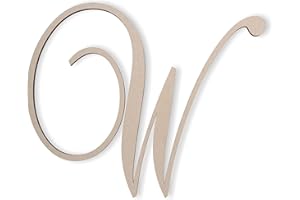 Jess and Jessica Wooden Letter W, 6" Long x 1/4" Thick – Large Wooden Letters for Wall Decor, Unfinished Monogram Cursive Large Letters for Wall Decor or Kids' Nursery Design - Brock Script Font