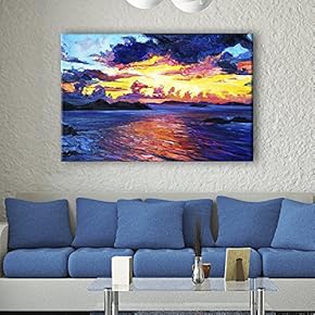 Canvas Wall Art - Oil Painting Style Colorful Seascape - Giclee Print Gallery Wrap Modern Home Art Ready to Hang - 12x18 inches