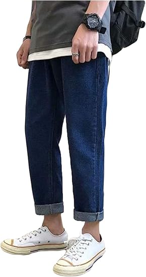 Amazon Yitongデニムパンツ メンズ 無地 シンプル ジーンズ ボトムス ストレート 九分丈 春秋 薄手 韓国風 パンツ 通学 デート アウトドア ファッション ジーンズ 通販
